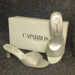 Caparros Silver Crystal-Embellished Open-Toe Mules
